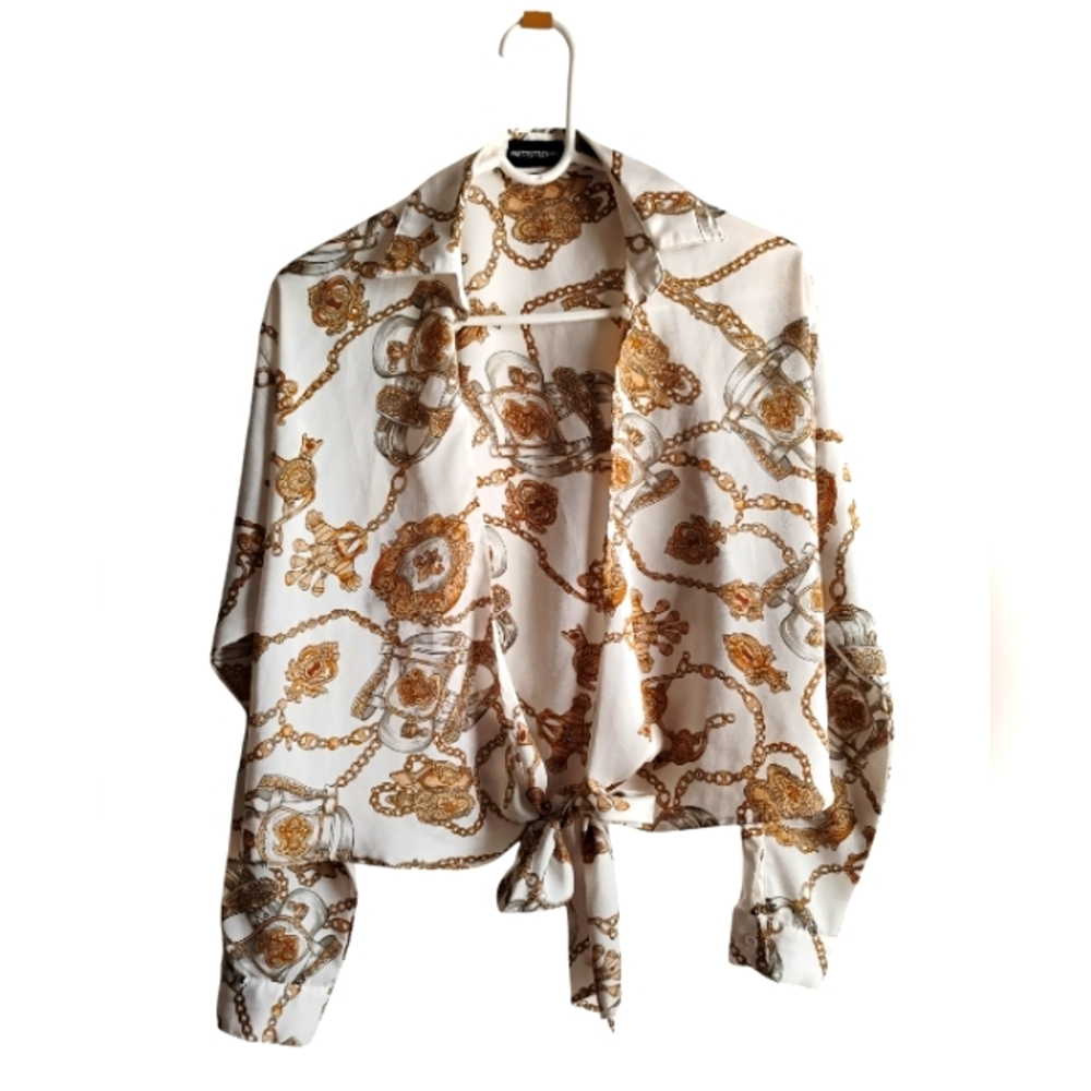 Perty Little Thing Gold Chain Print Blouse